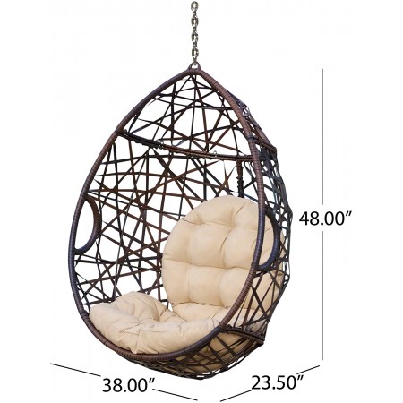 Mighty Rock Indoor/Outdoor Wicker Tear Drop Hanging Chair (Stand Not Included), Multi-Brown and Tan